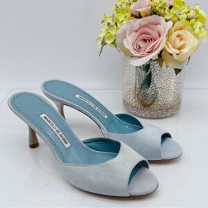 Manolo Blahnik Light Blue Peep Toe Sandals
